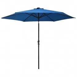 Градински чадър с LED лампички и стоманен прът, 300 см, син
