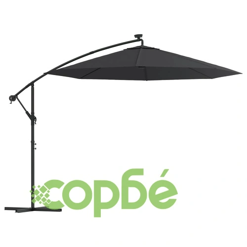 Конзолен градински чадър с LED и стоманен стълб 300 см черен ➤ топ цена ➤ sorbe.bg