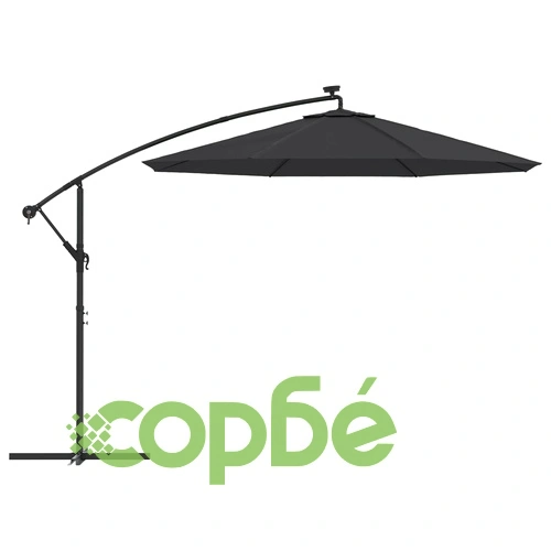 Конзолен градински чадър с LED и стоманен стълб 300 см черен ➤ топ цена ➤ sorbe.bg