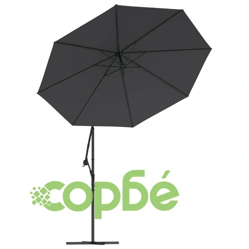 Конзолен градински чадър с LED и стоманен стълб 300 см черен ➤ топ цена ➤ sorbe.bg