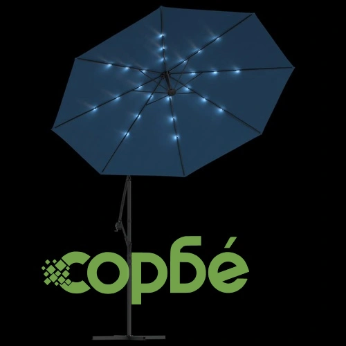 Конзолен градински чадър с LED и стоманен стълб 300 см лазурно ➤ топ цена ➤ sorbe.bg
