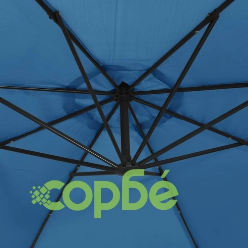Конзолен градински чадър с LED и стоманен стълб 300 см лазурно ➤ топ цена ➤ sorbe.bg