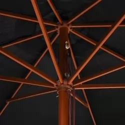 Градински чадър с дървен прът, 350 см, черен