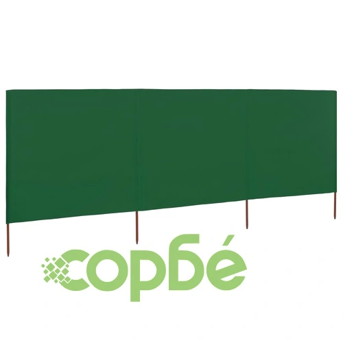 Параван против вятър от 3 панела, текстил, 400x160 см, зелен ➤ топ цена ➤ sorbe.bg