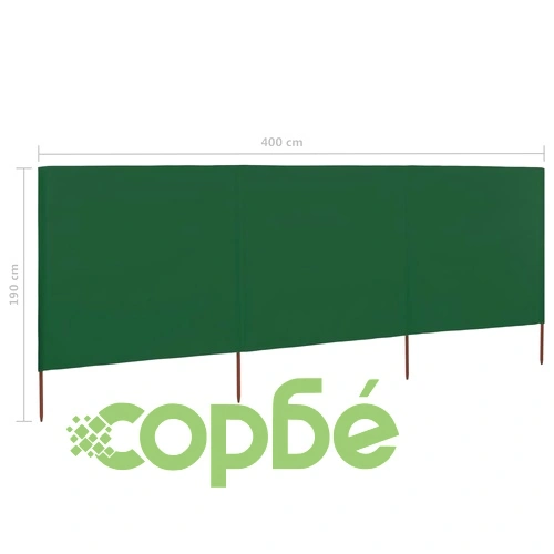 Параван против вятър от 3 панела, текстил, 400x160 см, зелен ➤ топ цена ➤ sorbe.bg