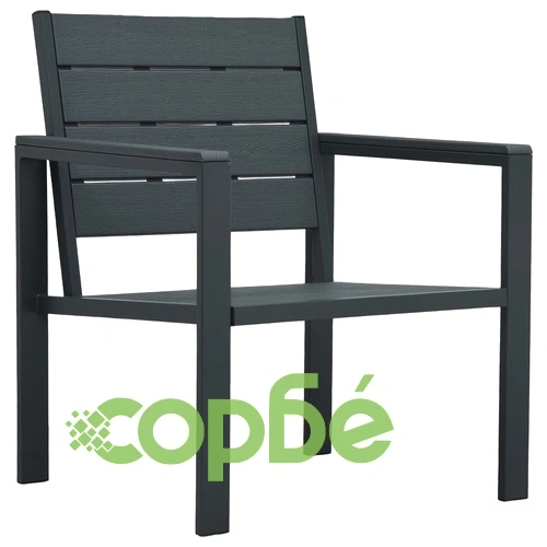 Градински столове, 2 бр, сиви, HDPE, имитация на дърво ➤ топ цена ➤ sorbe.bg