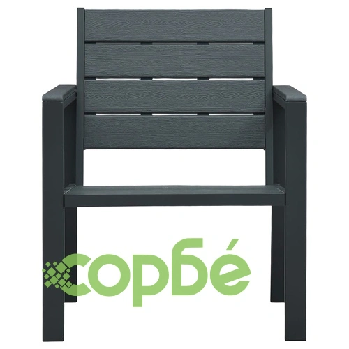 Градински столове, 2 бр, сиви, HDPE, имитация на дърво ➤ топ цена ➤ sorbe.bg