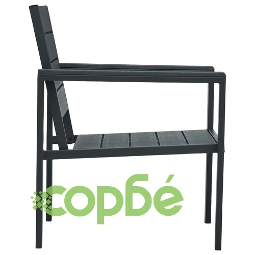 Градински столове, 2 бр, сиви, HDPE, имитация на дърво ➤ топ цена ➤ sorbe.bg