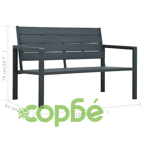 Градинска пейка, 120 cм, HDPE, сива, имитация на дърво ➤ топ цена ➤ sorbe.bg