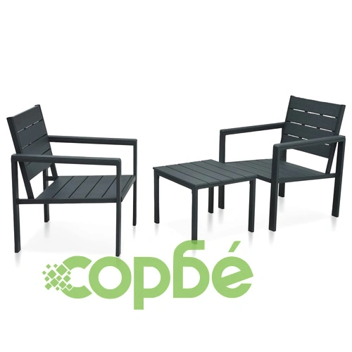 Бистро комплект, 3 части, HDPE, сив, имитация на дърво ➤ топ цена ➤ sorbe.bg