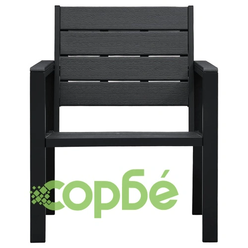 Градински столове, 2 бр, черни, HDPE, имитация на дърво ➤ топ цена ➤ sorbe.bg