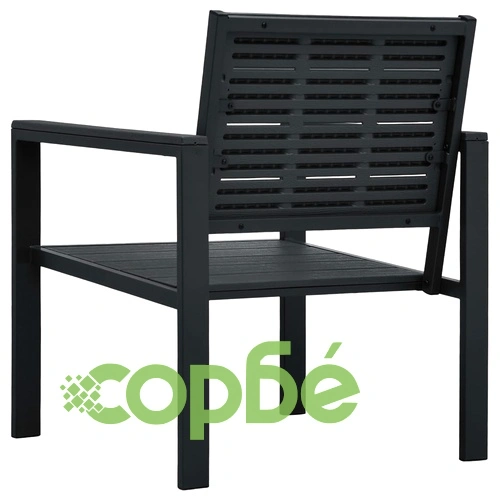 Градински столове, 2 бр, черни, HDPE, имитация на дърво ➤ топ цена ➤ sorbe.bg