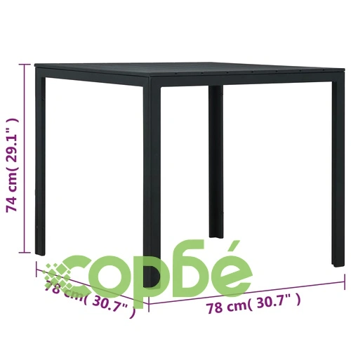 Маса за кафе, черна, 78x78x74 см, HDPE, дървен вид ➤ топ цена ➤ sorbe.bg
