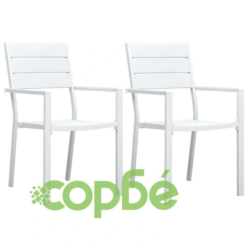 Градински столове, 2 бр, бели, HDPE, имитация на дърво ➤ топ цена ➤ sorbe.bg