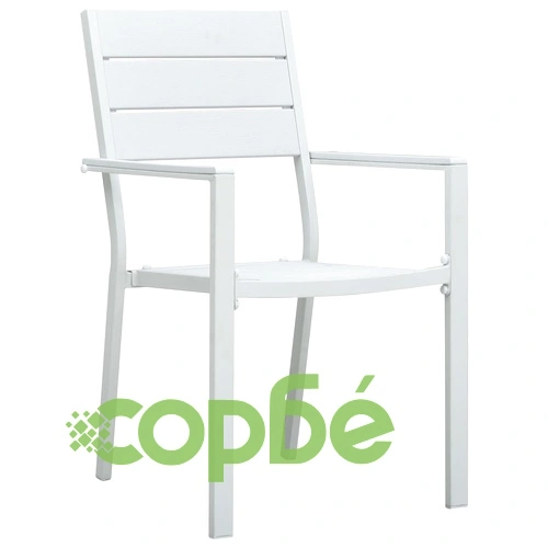 Градински столове, 2 бр, бели, HDPE, имитация на дърво ➤ топ цена ➤ sorbe.bg