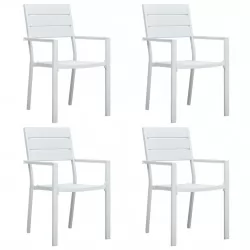 Градински столове, 4 бр, бели, HDPE, имитация на дърво