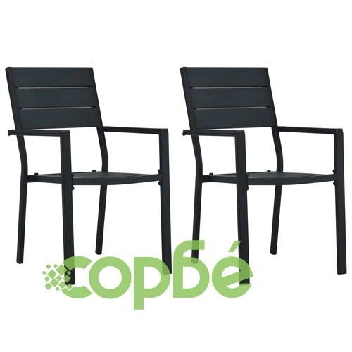 Градински столове, 2 бр, черни, HDPE, имитация на дърво ➤ топ цена ➤ sorbe.bg