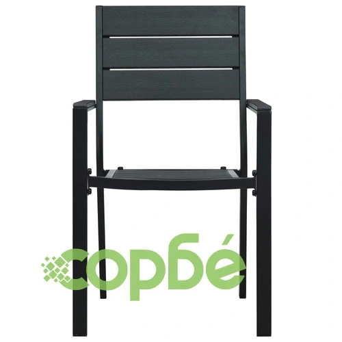 Градински столове, 2 бр, черни, HDPE, имитация на дърво ➤ топ цена ➤ sorbe.bg