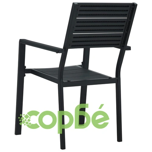 Градински столове, 2 бр, черни, HDPE, имитация на дърво ➤ топ цена ➤ sorbe.bg