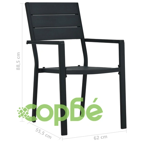 Градински столове, 2 бр, черни, HDPE, имитация на дърво ➤ топ цена ➤ sorbe.bg