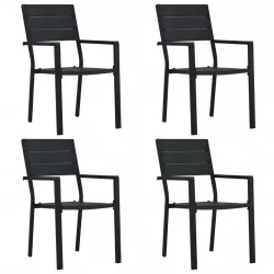 Градински столове, 4 бр, черни, HDPE, имитация на дърво