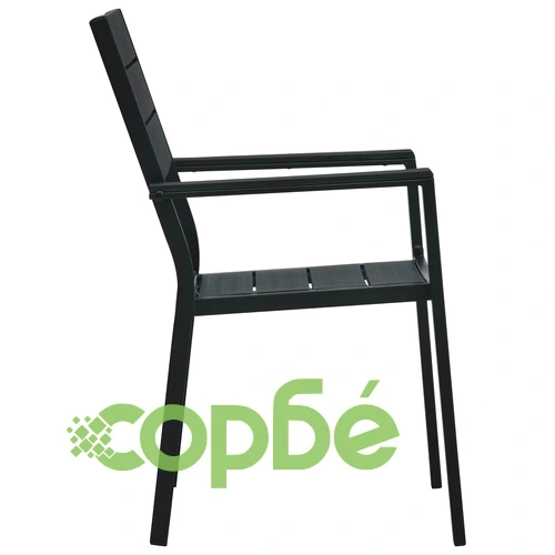 Градински столове, 4 бр, черни, HDPE, имитация на дърво ➤ топ цена ➤ sorbe.bg