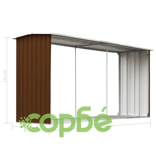 Навес за дърва, поцинкована стомана, 330x92x153 см, кафяв ➤ топ цена ➤ sorbe.bg
