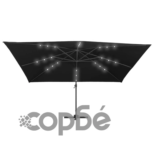 Чадър чупещо рамо с LED лампи и алуминиев прът 400x300 см черен ➤ топ цена ➤ sorbe.bg