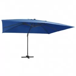Чадър чупещо рамо с LED лампи и алуминиев прът 400x300 см син