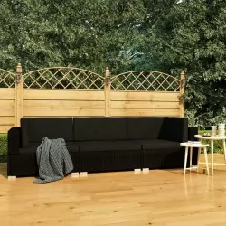 Градински комплект с възглавници, 3 части, полиратан, черен