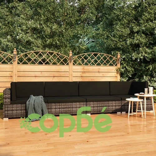 Градински комплект с възглавници, 4 части, полиратан, сив ➤ топ цена ➤ sorbe.bg