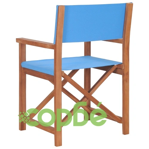 Режисьорски стол, масивно тиково дърво, син ➤ топ цена ➤ sorbe.bg