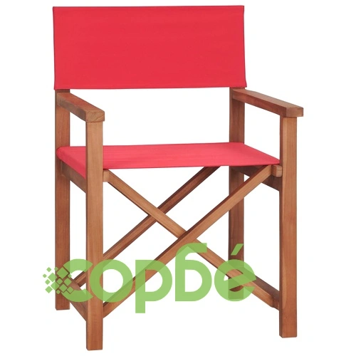 Режисьорски стол, масивно тиково дърво, червен ➤ топ цена ➤ sorbe.bg