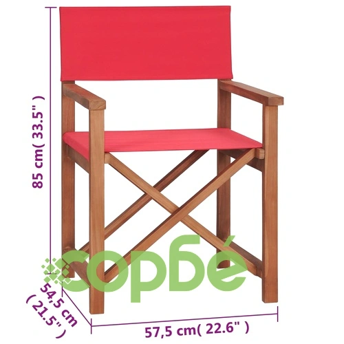 Режисьорски стол, масивно тиково дърво, червен ➤ топ цена ➤ sorbe.bg