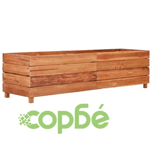 Повдигната леха 150x40x38 см рециклирано тиково дърво и стомана ➤ топ цена ➤ sorbe.bg
