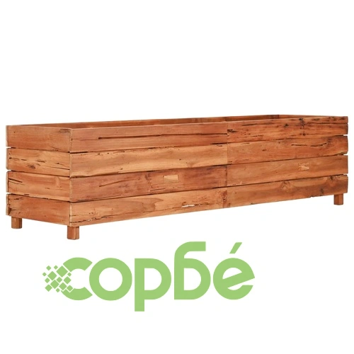 Повдигната леха 150x40x38 см рециклирано тиково дърво и стомана ➤ топ цена ➤ sorbe.bg