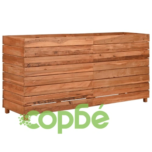 Повдигната леха 150x40x72 см рециклирано тиково дърво и стомана ➤ топ цена ➤ sorbe.bg