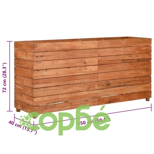 Повдигната леха 150x40x72 см рециклирано тиково дърво и стомана ➤ топ цена ➤ sorbe.bg
