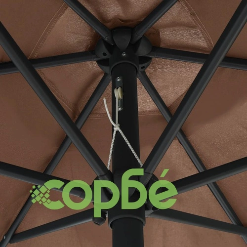 Градински чадър с LED светлини и алуминиев прът, 270 см, таупе ➤ топ цена ➤ sorbe.bg