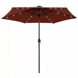 Чадър с LED светлини и алуминиев прът, 270 см, теракота