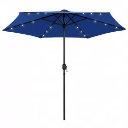 Чадър с LED светлини и алуминиев прът, 270 см, лазурносин