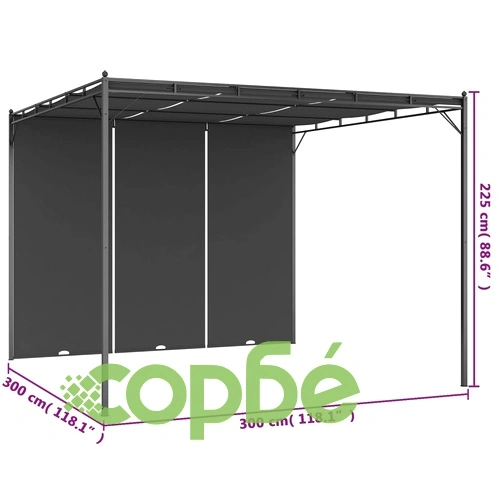 Градинска шатра със странична завеса 3x3x2,25 м антрацит ➤ топ цена ➤ sorbe.bg