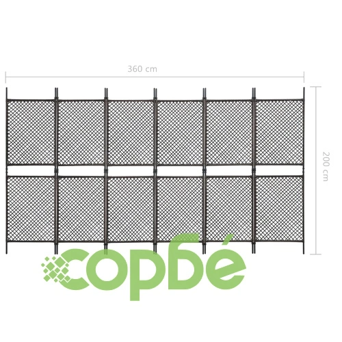 Параван за стая, 6 панела, полиратан, кафяв, 360x200 см ➤ топ цена ➤ sorbe.bg