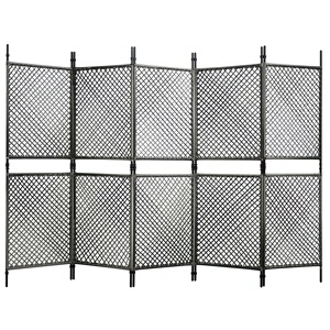 Параван за стая, 5 панела, полиратан, антрацит, 300x200 см