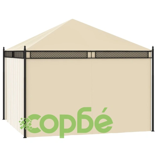 Шатра със завеси, 3,5x3,5x3,1 м, кремава, полиратан, 140 г/м² ➤ топ цена ➤ sorbe.bg