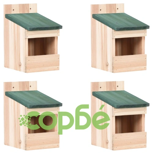 Къщи за птици, 4 бр, 12x16x20  см, чам ➤ топ цена ➤ sorbe.bg