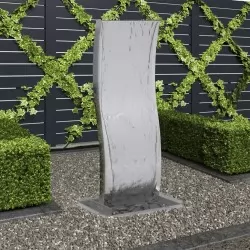 Градински фонтан с помпа, неръждаема стомана, 90 см, извит