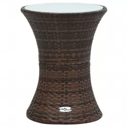 Градинска странична маса с форма на барабан, кафява, полиратан