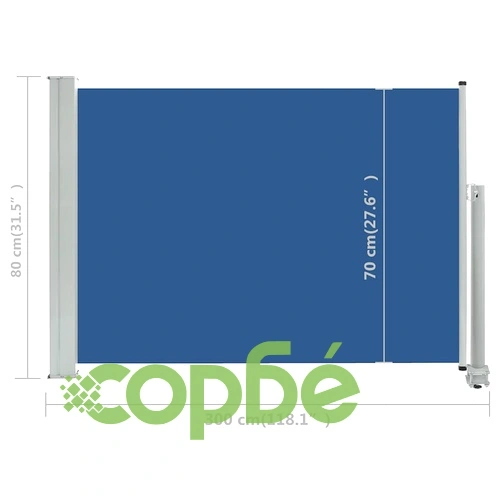 Прибираща се дворна странична тента, 80x300 см, синя ➤ топ цена ➤ sorbe.bg