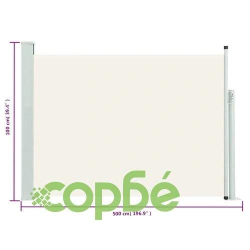 Прибираща се странична тента, 100x500 см, кремава ➤ топ цена ➤ sorbe.bg